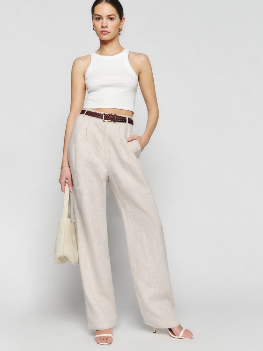 Reformation Cream High-Waist Wide-Leg Trousers - NWT
